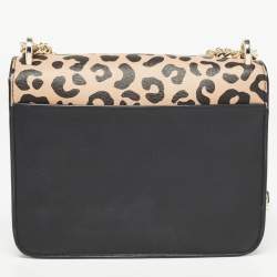 Kate Spade Black/Beige Leopard Print Leather Remi Flap Chain Crossbody Bag