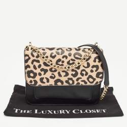 Kate Spade Black/Beige Leopard Print Leather Remi Flap Chain Crossbody Bag