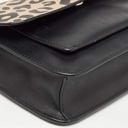 Kate Spade Black/Beige Leopard Print Leather Remi Flap Chain Crossbody Bag