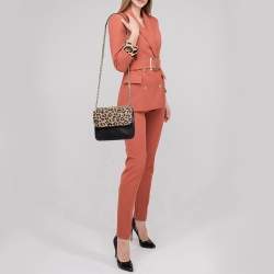 Kate Spade Black/Beige Leopard Print Leather Remi Flap Chain Crossbody Bag