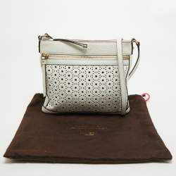 Pre Owned Kate Spade White Leather Lasercut Messenger Bag
