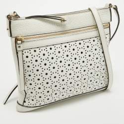 Pre Owned Kate Spade White Leather Lasercut Messenger Bag