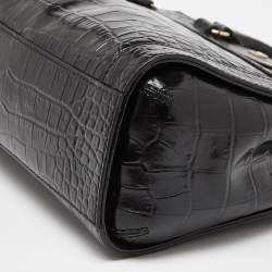 Pre Owned Kate Spade Black Croc Embossed Leather Tote