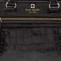 Pre Owned Kate Spade Black Croc Embossed Leather Tote