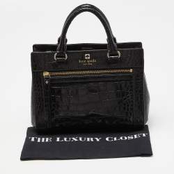 Pre Owned Kate Spade Black Croc Embossed Leather Tote