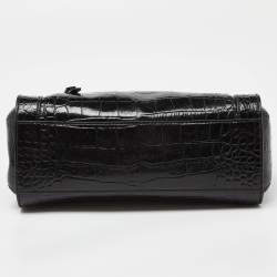 Pre Owned Kate Spade Black Croc Embossed Leather Tote