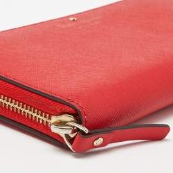 Pre Owned Kate Spade Red Leather Zip Around Continental Wallet