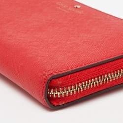 Pre Owned Kate Spade Red Leather Zip Around Continental Wallet