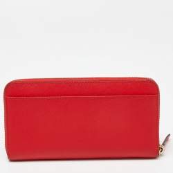 Pre Owned Kate Spade Red Leather Zip Around Continental Wallet