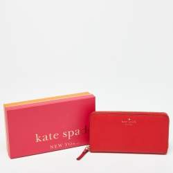 Pre Owned Kate Spade Red Leather Zip Around Continental Wallet