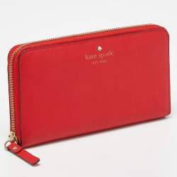 Pre Owned Kate Spade Red Leather Zip Around Continental Wallet