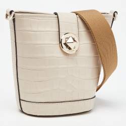 Pre Owned Kate Spade Beige Embossed Leather Mini Audrey Bucket Bag