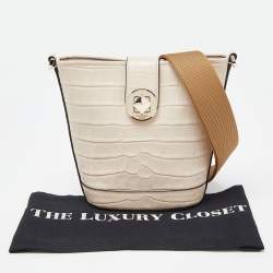 Pre Owned Kate Spade Beige Embossed Leather Mini Audrey Bucket Bag