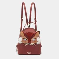 Pre Owned Kate Spade Burgundy Leather So Foxy Fox Convertible Backpack
