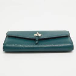Pre Owned Kate Spade Dark Green Leather Marti Flap Wallet