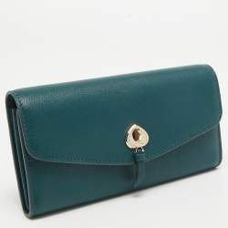 Pre Owned Kate Spade Dark Green Leather Marti Flap Wallet