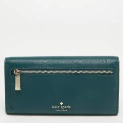 Pre Owned Kate Spade Dark Green Leather Marti Flap Wallet