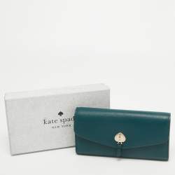 Pre Owned Kate Spade Dark Green Leather Marti Flap Wallet