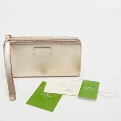 Pre Owned Kate Spade Metallic Peach Leather  Wellesley Wristlet Wallet