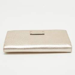 Pre Owned Kate Spade Metallic Peach Leather  Wellesley Wristlet Wallet