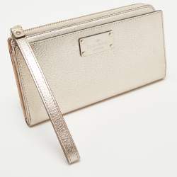 Pre Owned Kate Spade Metallic Peach Leather  Wellesley Wristlet Wallet