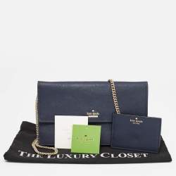 Kate Spade Navy Blue Leather Mini Cameron Street Briley Chain Clutch