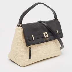 Kate Spade Beige/Black Woven Straw and Leather Loula Shoulder Bag