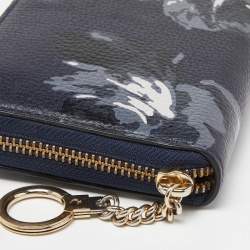 Pre Owned Kate Spade Blue FLoral Print Leather Zip Around Wallet