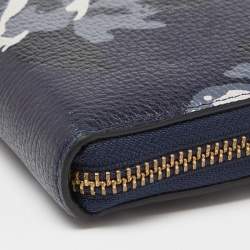 Pre Owned Kate Spade Blue FLoral Print Leather Zip Around Wallet