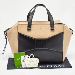 Pre Owned Kate Spade Beige/Black Leather 2 Park Avenue Beau Tote
