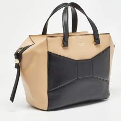 Pre Owned Kate Spade Beige/Black Leather 2 Park Avenue Beau Tote
