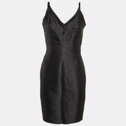 Katy Rodriguez Black Wool Blend Leather Trim Mini Dress M