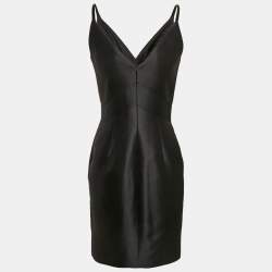 Katy Rodriguez Black Wool Blend Leather Trim Mini Dress M
