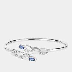 Pre Owned 0.50 cts Blue Sapphire and Diamond 14K White Gold Bypass Bangle