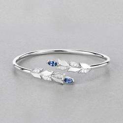 Pre Owned 0.50 cts Blue Sapphire and Diamond 14K White Gold Bypass Bangle