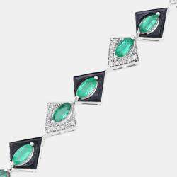مملوكة مسبقًا 3.37 cts Emerald and Diamond 14K White Gold Tennis Bracelet