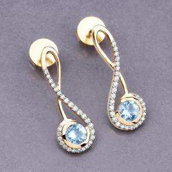 Pre Owned 0.90 cts Aquamarine and Diamond 14K Yellow Gold Crossver Earrings
