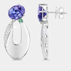 Pre Owned 5.87 cts Multi Stone and Diamond 14K White Gold Drop Earrings