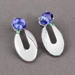 Pre Owned 5.87 cts Multi Stone and Diamond 14K White Gold Drop Earrings