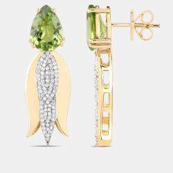 مملوكة مسبقًا 4.02 cts Peridot and Diamond 14K Yellow Gold Tulip Drop Earrings