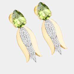 مملوكة مسبقًا 4.02 cts Peridot and Diamond 14K Yellow Gold Tulip Drop Earrings