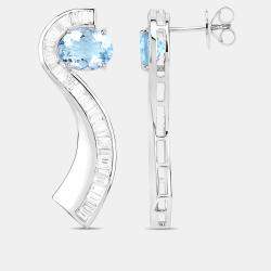 Pre Owned أقراط جاكيت بوزن 3.46 قيراط من الأكوامارين والألماس بالذهب الأبيض عيار 14