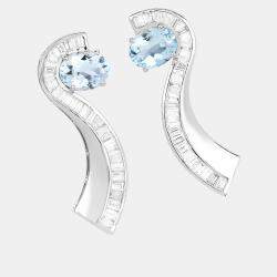 Pre Owned أقراط جاكيت بوزن 3.46 قيراط من الأكوامارين والألماس بالذهب الأبيض عيار 14