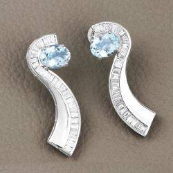 Pre Owned أقراط جاكيت بوزن 3.46 قيراط من الأكوامارين والألماس بالذهب الأبيض عيار 14