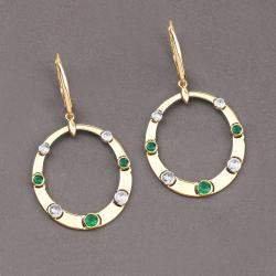 مملوكة مسبقًا 0.96 cts Emerald and Diamond 14K Yellow Gold Dangle Earrings