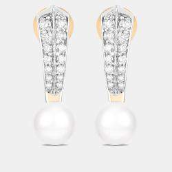 Pre Owned أقراط متدلية بوزن 5.50 قيراط من اللؤلؤ والألماس بالذهب الأصفر عيار 14