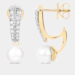 Pre Owned أقراط متدلية بوزن 5.50 قيراط من اللؤلؤ والألماس بالذهب الأصفر عيار 14