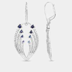 مملوكة مسبقًا أقراط متدلية بوزن 1.12 قيراط من الياقوت الأزرق والألماس بالذهب الأبيض عيار 14