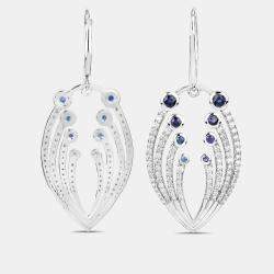 مملوكة مسبقًا أقراط متدلية بوزن 1.12 قيراط من الياقوت الأزرق والألماس بالذهب الأبيض عيار 14