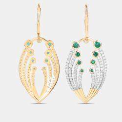 Pre Owned أقراط متدلية بوزن 0.85 قيراط من الزمرد والألماس بالذهب الأصفر عيار 14